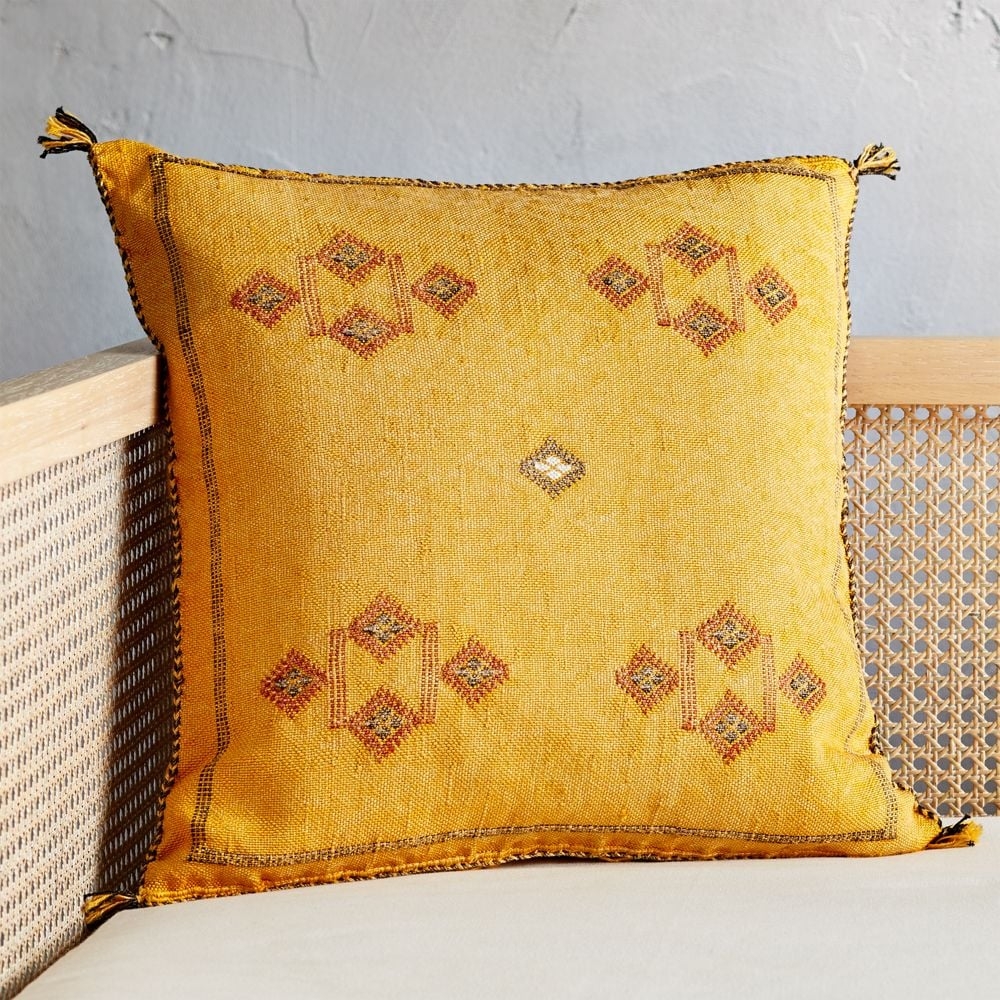 20" Cactus Silk Mustard Yellow Pillow with Down-Alternative Insert - Image 0