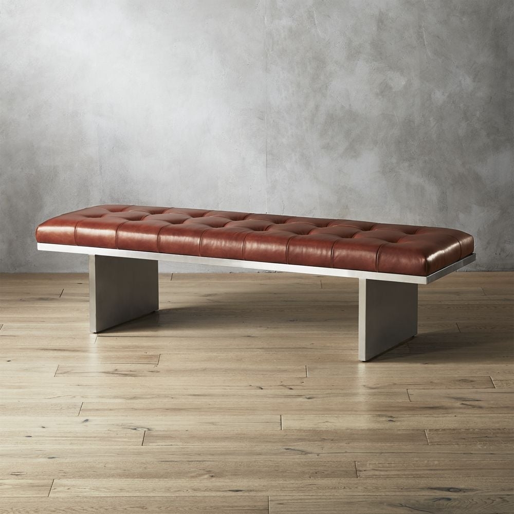 Atrium Tufted Saddle Leather Bench - Image 0