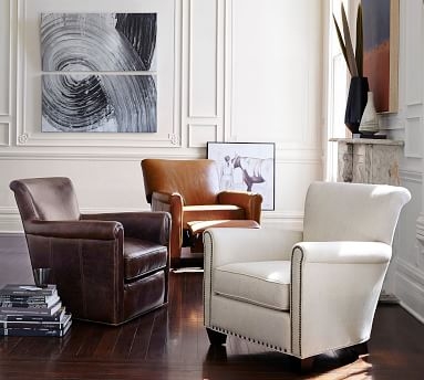 Irving Roll Arm Leather Swivel Armchair, Polyester Wrapped Cushions, Legacy Taupe - Image 3