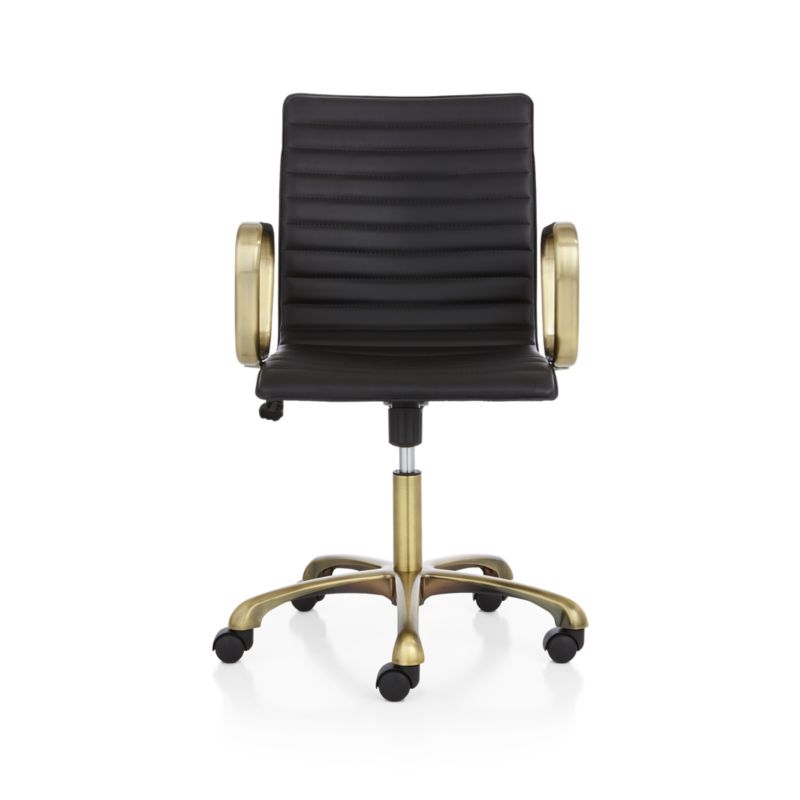 Ripple Black Leather Office Chair with Brass Frame - Image 2
