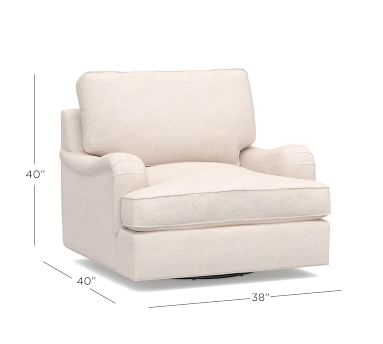 PB English Upholstered Swivel Armchair, Polyester Wrapped Cushions, Performance Plush Velvet Navy - Image 1