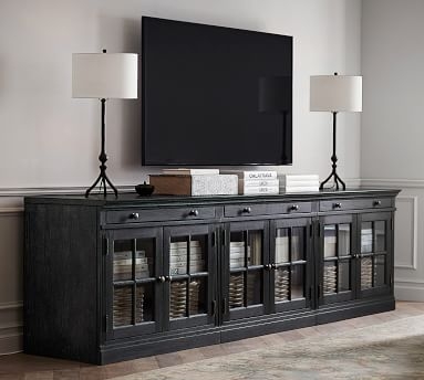 Livingston 105" Media Console with Glass Door Cabinets, Dusty Charcoal - Image 3
