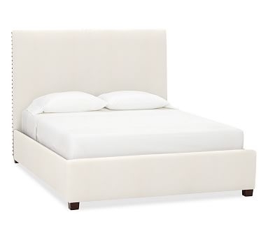 Raleigh Square Upholstered Bed with Bronze Nailheads, King, Tall Headboard 53"h, Denim Warm White - Image 2