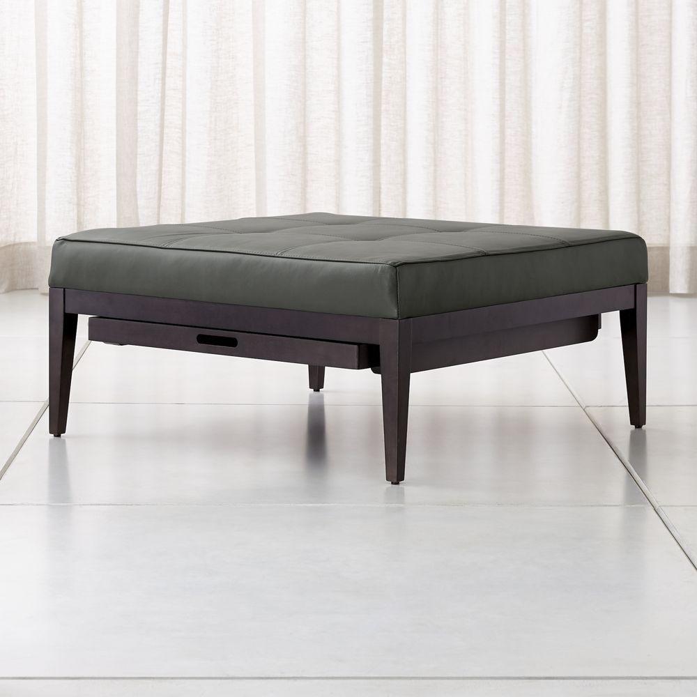 Nash Leather Tufted Square Ottoman with Tray - Image 0