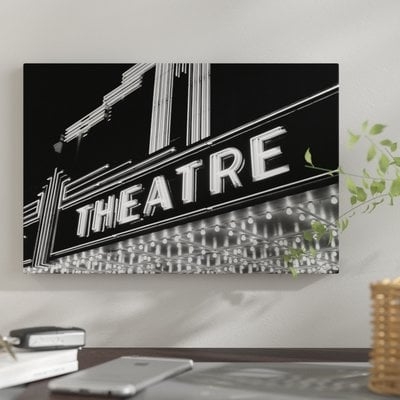 '1930s-1940s Theater Marquee Theatre in Neon Lights' Photographic Print on Wrapped Canvas - Image 0