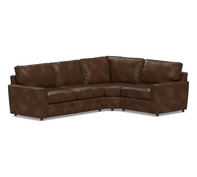 Pearce Square Arm Leather Left Arm 3-Piece Wedge Sectional, Polyester Wrapped Cushions, Leather Vintage Cocoa - Image 0
