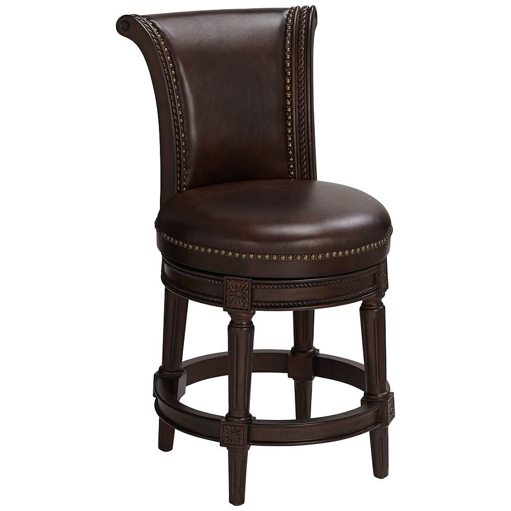 55 Downing Street Addison 26" High Mocha Leather Swivel Counter Stool - Image 0