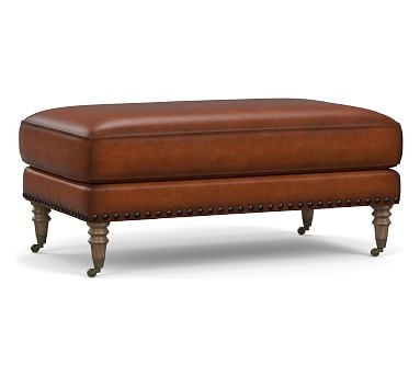 Tallulah Leather Ottoman, Down Blend Wrapped Cushions, Burnished Saddle - Image 0