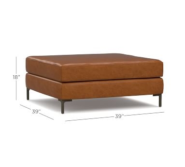 Jake Leather Sectional Ottoman with Bronze Legs, Down Blend Cushions, Statesville Toffee - Image 4