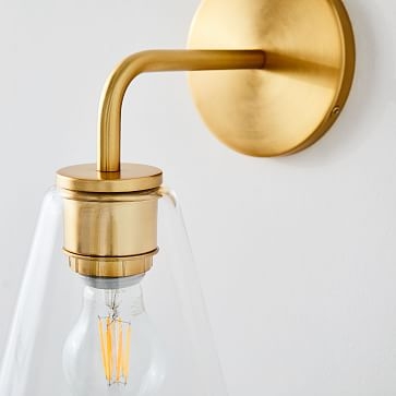 Sculptural Glass Geo Sconce, Medium Geo, Champagne Shade, Brass Canopy - Image 2