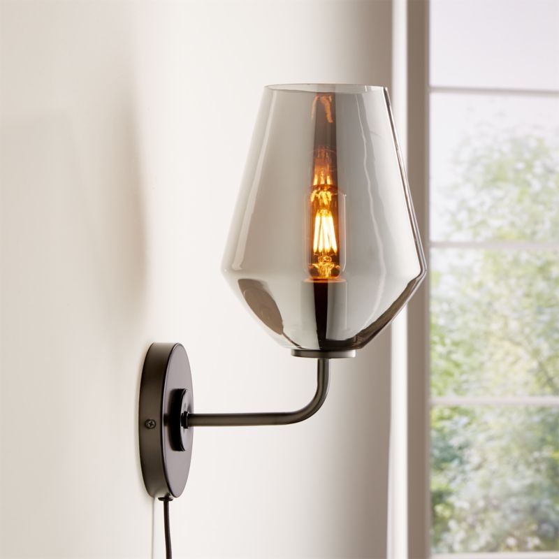 Arren Black Plug In Wall Sconce Light with Clear Angled Shade - Image 6