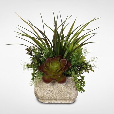 Handmade Silk Desktop Succulent Arrangement Plant in Pot - Image 0