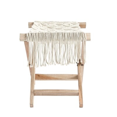Rhoades Wood Folding Stool With Cotton Macramé Seat & Long Fringe - Image 0