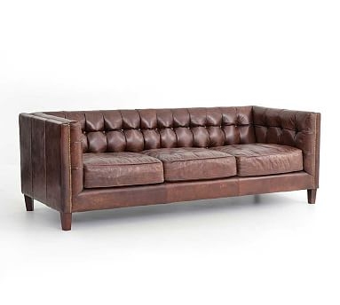 Burke Leather Sofa Polyester Wrapped Cushions, Cigar - Image 0