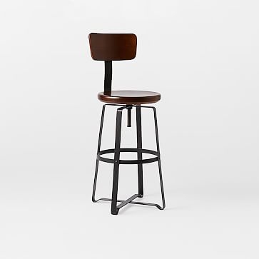 Adjustable Industrial Counter Stool With Back, Solid Wood, Natural/Raw Steel - Image 4