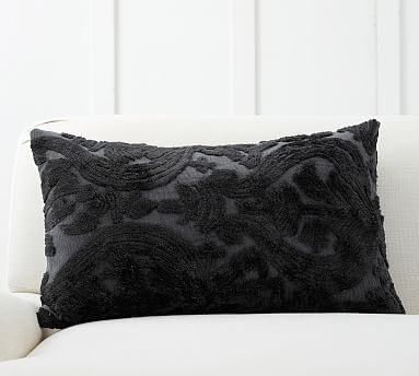 Natalia Silk Jacquard Lumbar Pillow Cover, 16 x 26", Ebony - Image 2