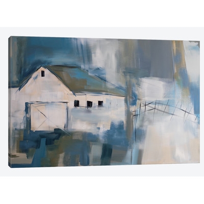 White Barn Painting Print on Wrapped Canvas - Image 0