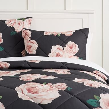 The Emily & Meritt Bed of Roses Comforter, Twin/Twin XL, Black/Blush - Image 0