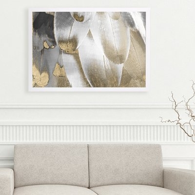 'Royal Feathers Abstract Art' Graphic Art Paper in Gold/Gray/White/Silver - Image 0