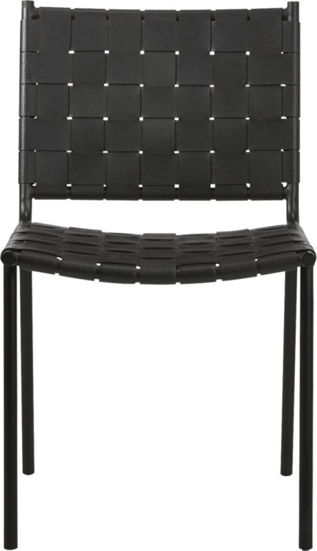 Woven Black Leather Dining Chair - Image 1