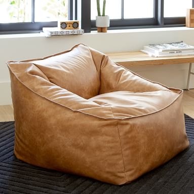 Faux Leather Caramel Modern Lounger, Large, 33x30 - Image 1