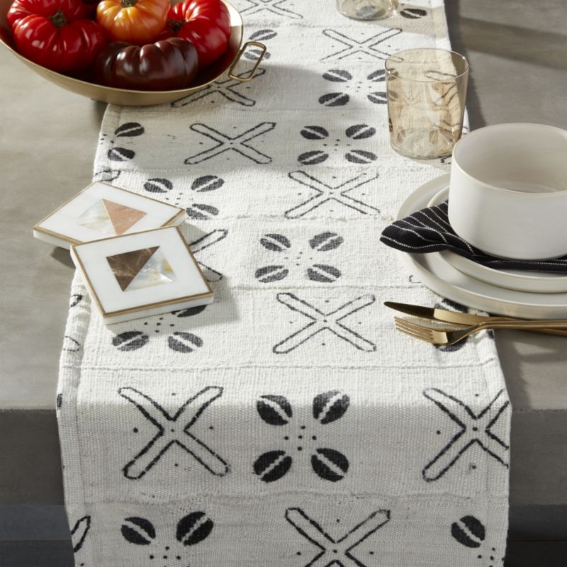 "White Mudcloth Table Runner 90""" - Image 1