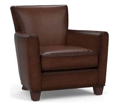 Irving Square Arm Leather Armchair, Polyester Wrapped Cushions, Burnished Walnut - Image 0