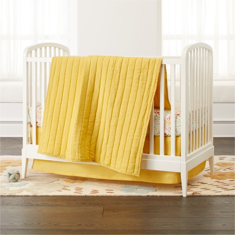 Linen Dark Yellow Baby Crib Skirt - Image 1