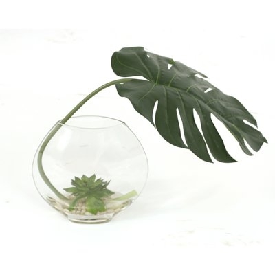 Philodendron Leaf, Lotus Pods Desk Top Plant in Decorative Vase - Image 0