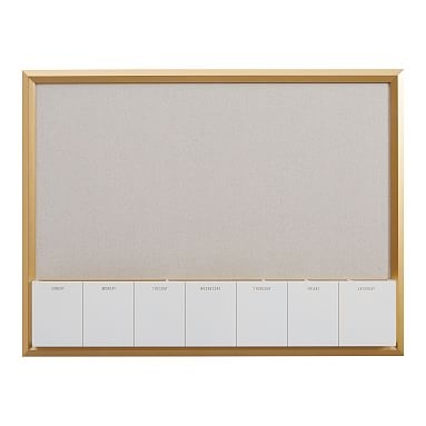 Pinboard With Dry Erase Calendar Cubby, Gold/Linen - Image 0