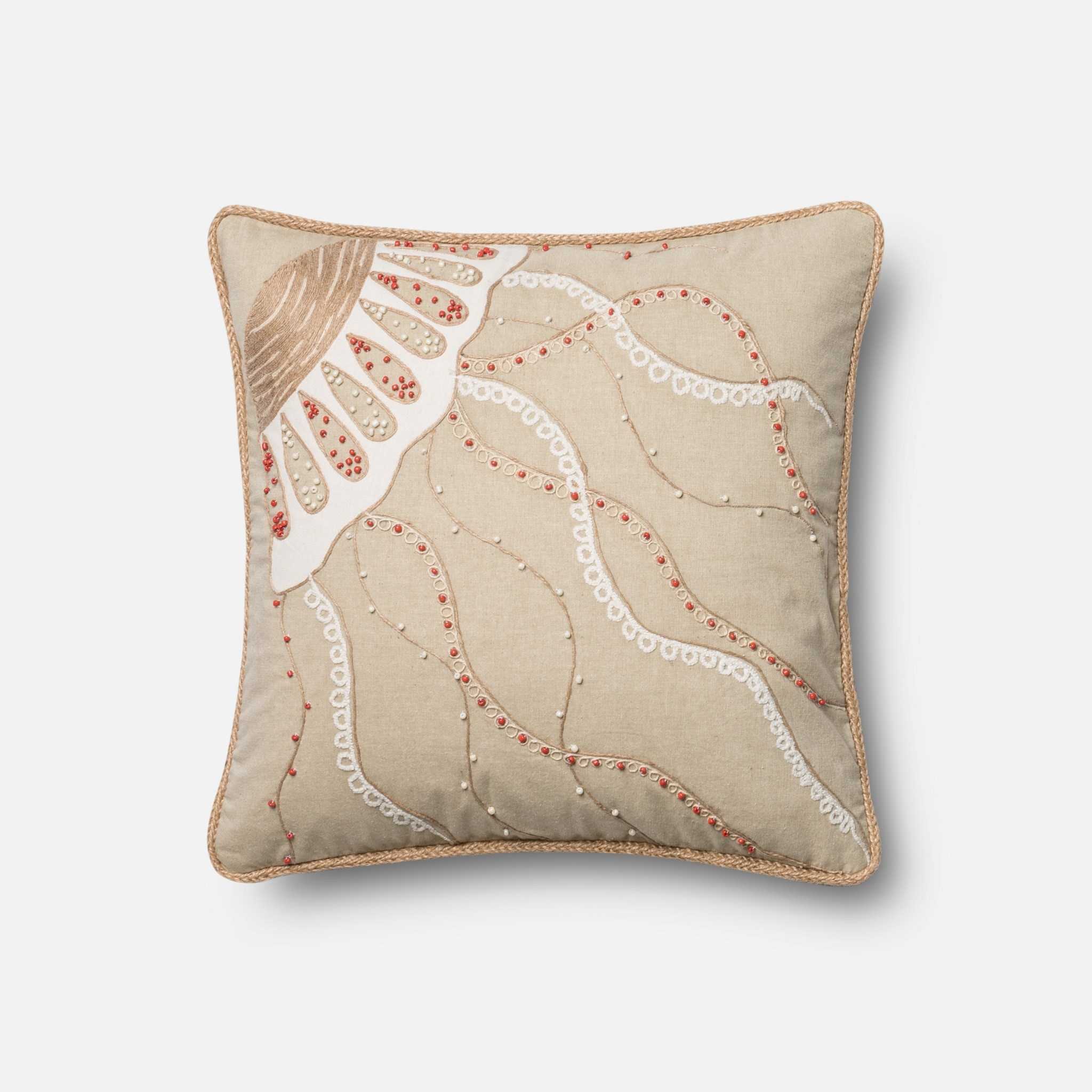 PILLOWS - BEIGE / CORAL - 18" X 18" Cover w/Down - Image 0