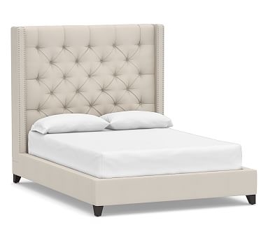 Harper Upholstered Tufted Tall Bed with Pewter Nailheads, King, Performance Twill Stone - Image 2