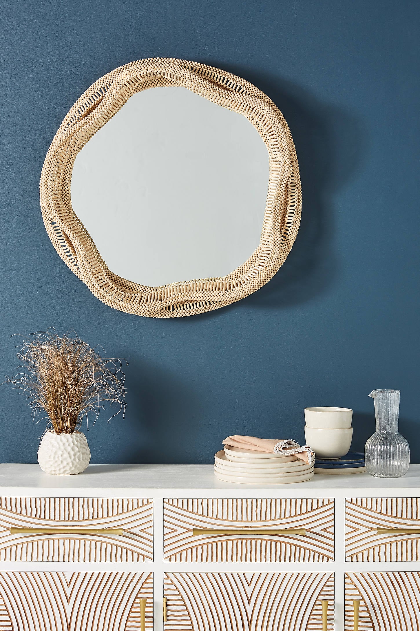 Libby Wooden Beaded Round Mirror - Image 0