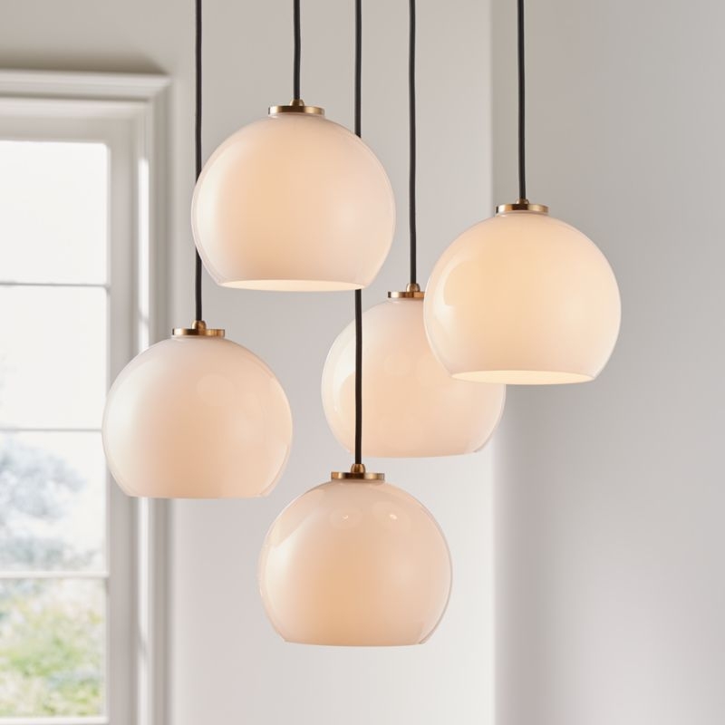 Arren Brass 5-Light Round Pendant with Round Milk Glass Shades - Image 0