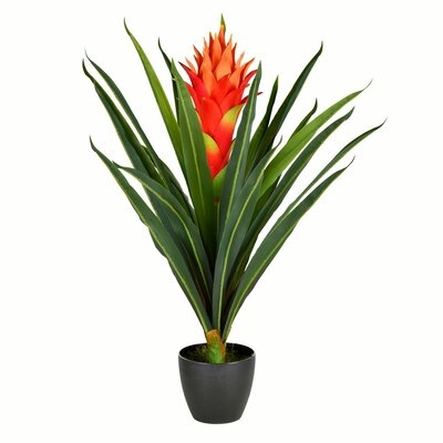 Bromeliad Real Touch Leaves Flowering Plant in Pot - Image 0