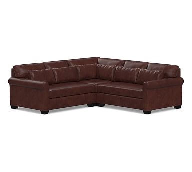York Roll Arm Leather Deep Seat 3-Piece L-Shaped Corner Sectional with Bench Cushion, Polyester Wrapped Cushions, Statesville Espresso - Image 0