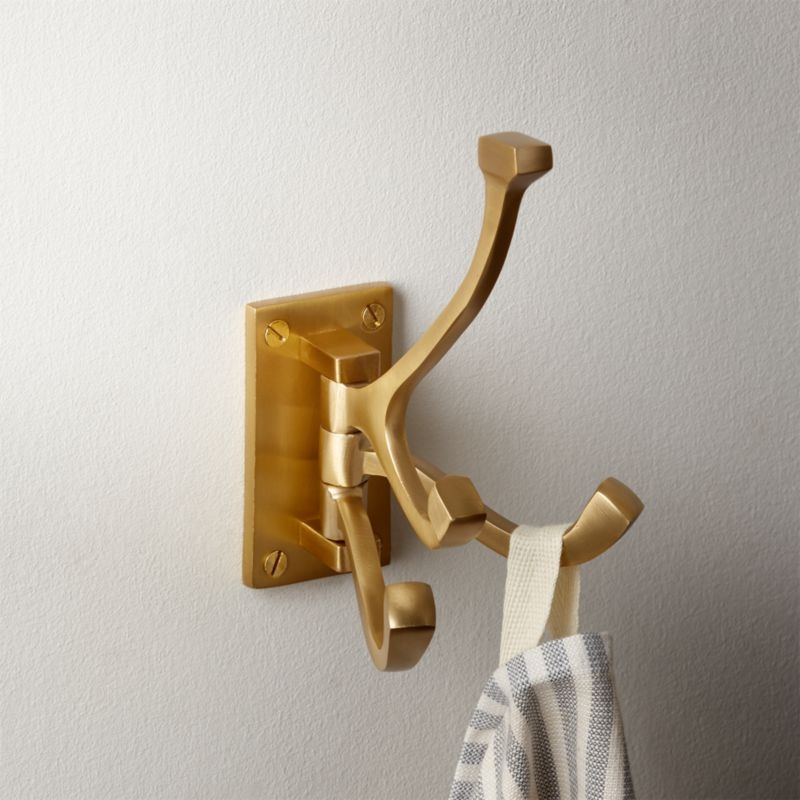 Brass 3-Prong Swivel Towel Hook - Image 1