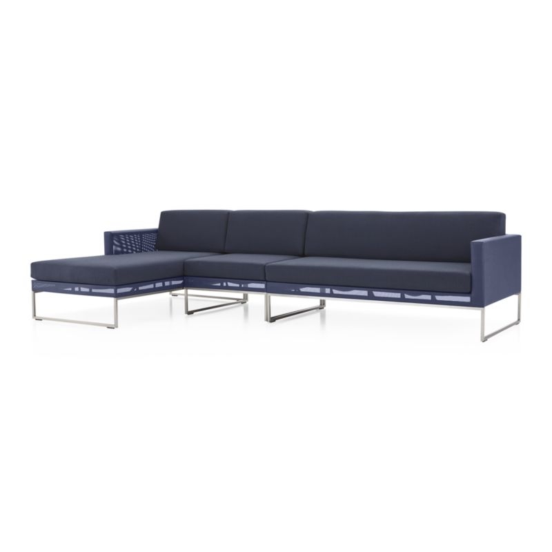 Dune 3-Piece Navy Left-Arm Chaise Outdoor Sectional Sofa with Sunbrella ® Cushions - Image 1