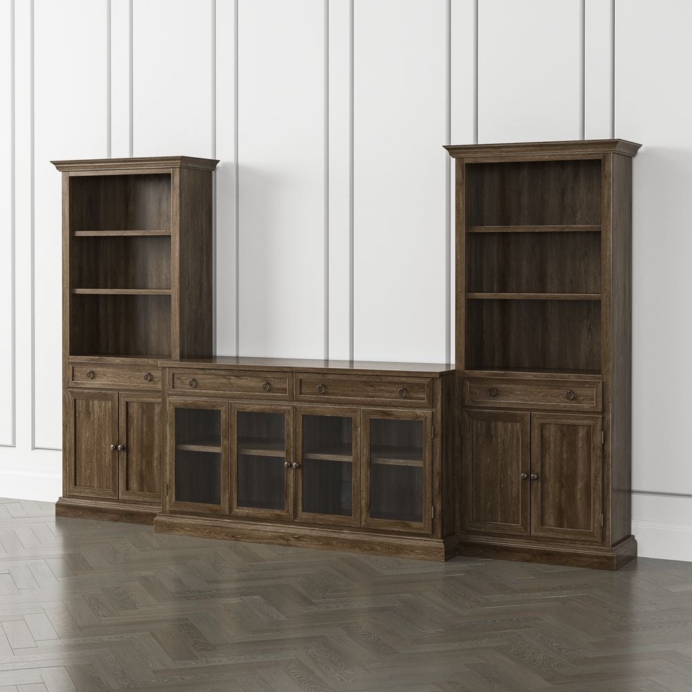 Cameo Nero Noce 3-Piece Glass Door Entertainment Center with Storage Bookcases - Image 0