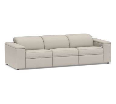 Ultra Lounge Square Arm Upholstered 3-Piece Reclining Sofa Sectional, Polyester Wrapped Cushions, Performance Heathered Tweed Pebble - Image 0