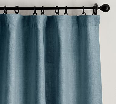 Belgian Flax Linen Drape, Blackout Lining, 50x96", Riviera Blue - Image 0