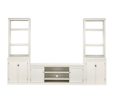 Logan 5-Piece Entertainment Center with Open Hutch & Cabinet Base, 110" Wide, Alabaster - Image 3