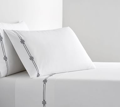 Emilia Embroidered Organic Percale Sheet Set, Twin/Twin XL, Midnight - Image 5