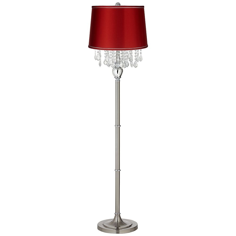 360 Lighting Crystals 62 1/2" Satin Red and Brushed Nickel Floor Lamp - Image 0
