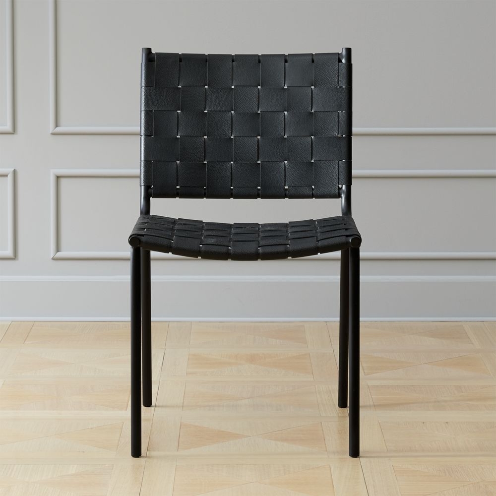 Woven Black Leather Dining Chair - Image 0