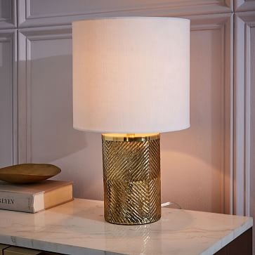 Etched Glass Table Lamp, Brass, White - Image 0
