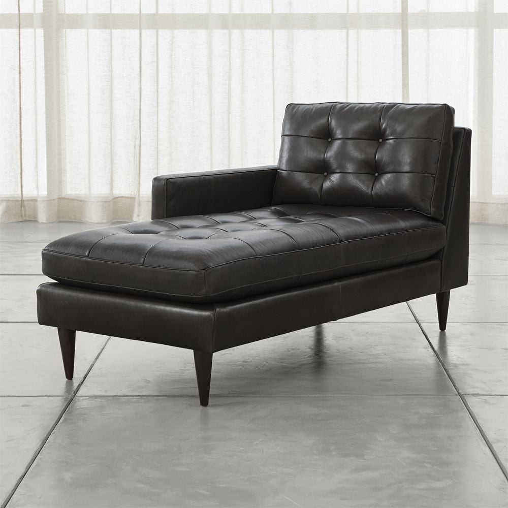 Petrie Leather Left Arm Midcentury Chaise Lounge - Image 0