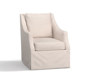 Avery Slope Arm Slipcovered Swivel Armchair, Polyester Wrapped Cushions, Performance Everydayvelvet(TM) Steel - Image 1