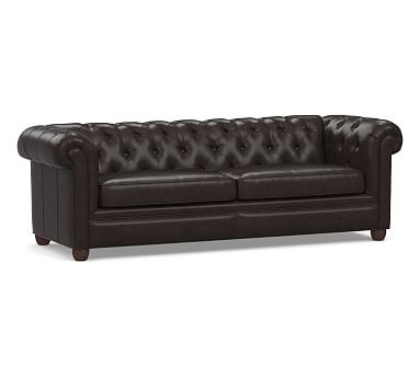 Chesterfield Roll Arm Leather Grand Sofa 96", Polyester Wrapped Cushions, Vintage Midnight - Image 2