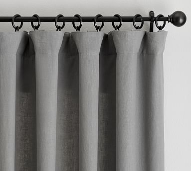 Belgian Flax Linen Curtain, Cotton Lining, 50 x 108", Light Charcoal - Image 0